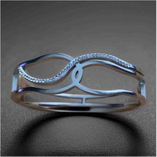 Stainles Steel Minimal Zirkon Taşlı Kelepçe Model Çelik Bileklik