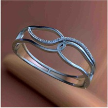 Stainles Steel Minimal Zirkon Taşlı Kelepçe Model Çelik Bileklik