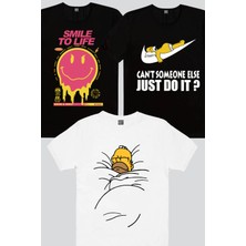 Rock&Roll Hayata Gülümse Siyah, Tembel Baba, Uykucu Baba Erkek Tişört 3'lü Eko Paket