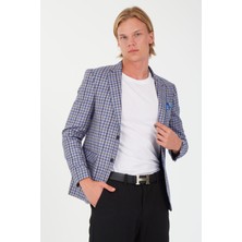 Sposo 5138 Dar Kalıp Kare Desenli Bordo Erkek Blazer Ceket