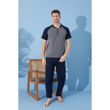 Prestij Homewear Regular Fit Bisiklet Yaka Kısa Kollu Jakarlı Erkek Pijama Takımı
