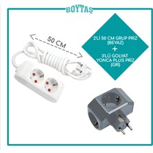 Viko 2'li Beyaz Grup Priz + Gri Yonca Plus Golyat