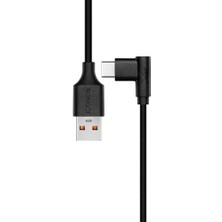 USB To Type-C Uyumlu iPhone ve Samsung Modelleri Için Hızlı Şarj ve Data Kablosu 100 cm L Tipi Gaming (Siyah)