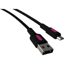 Coral Micro USB Hızlı Şarj Kablosu (Siyah + Fuşya/siyah Uç) (150 Cm)