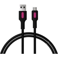 Coral Micro USB Hızlı Şarj Kablosu (Siyah + Fuşya/siyah Uç) (150 Cm)