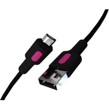 Coral Micro USB Hızlı Şarj Kablosu (Siyah + Fuşya/siyah Uç) (150 Cm)