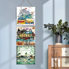 Ahşap Katlanabilir 3lü Tablo - TBL0078