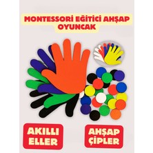 Akıllı Eller, 4 Adet Ahşap El ve 40 Adet Ahşap Çip, Montessori Oyuncak, Eğitici Ahşap Oyuncak,