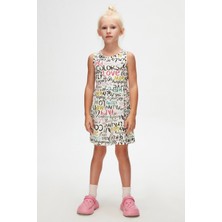 Lovetti Ekru Glasgow Desen Kız Çocuk Kolsuz Elbise