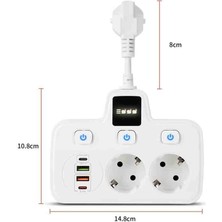 Akım Korumalı 2 USB ve 2 Type-C Portlu Hızlı Şarj Cihazı Özellikli Duvar Tipi 2li Priz