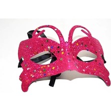 Çerçici Fuşya Renk Simli Kelebek Kostüm Partisi Maskesi 10X13 cm