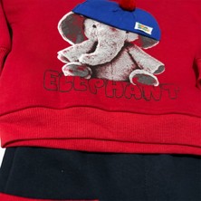 Cansın Baby Renk Seçenekli Ponpon Fileli Şapkalı Fil Detaylı Elephant Yazılı Baskılı Bebek Çocuk Eşofman Takımı