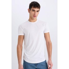 DeFacto Long Muscle Fit Bisiklet Yaka Basic Düz Kısa Kollu Beyaz Tişört N2104AZ25SP
