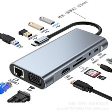 11IN1 USB Type-C Hub Port Adaptör Uyumlu, HDMI 4k/30hz, USB Ethernet 100W Pd Girişli