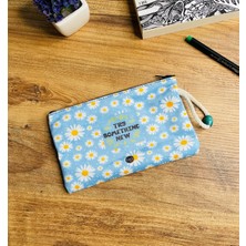 Mavi Papatya Tasarımlı Bez Kalemlik Cüzdan