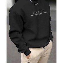 Erkek Paris Baskılı Bisiklet Yaka Sweatshirt