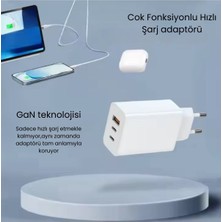 2 Type - C + USB Giriş Şarj Adaptörü 65W   Hızlı Şarz Iphone Xiaomi Huawei Samsung Oppo Uyumlu