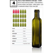 Handelika 4 Adet X 250 Ml Yeşil Maraska Cam Şişe Yağdanlık-Sirkelik-Sosluk + Drop-Stop Kapak