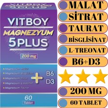 Vitboy Magnezyum 5 Plus 60 Tablet 200 mg Malat-Bisglisinat-Sitrat-L-Treonat-Taurat-B6-D3