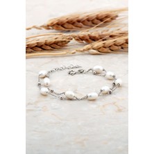 Sümer Telkari Inci Rodyumlu Iki Sıra Gümüş Bileklik 4740