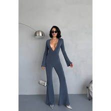 Neşeli Butik Kadın Indigo Dekolteli Novel Sim Maxi Tulum NBDF118