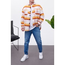 Nomarc Turuncu Kırmızı Çizgili Beyaz Oduncu Gömlek