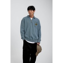 Nomarc Mavi Cebi Brand Yazılı Yakası Fermuarlı Sweatshirt