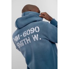Nomarc Mavi NM-6090 Baskılı Kapüşonlu Sweatshirt