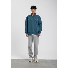 Nomarc Mavi Hello Yazılı Yarım Fermuarlı Sweatshirt