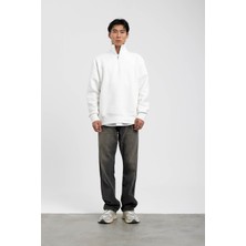 Nomarc Beyaz Yakası Fermuarlı Basic Şardonlu Sweatshirt