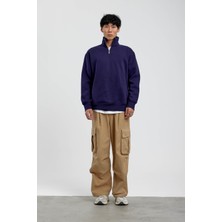 Nomarc Lacivert Yakası Fermuarlı Basic Şardonlu Sweatshirt