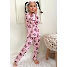 Pjkö Minnie Mause Desen Pembe Uzun Kollu Önden Düğmeli Kız Çocuk Pijama Takımı 4-12 Yaş 538U-P