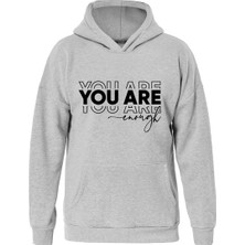 Softway You Are Baskılı Kapüşonlu Içi Yumuşak Polarlı Oversize Sweatshirt - Gri