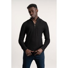 Fbı Fermuarlı Balıkçı Kendinden Çizgili Örgülü Likralı Slimfit Triko Kazak