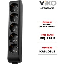 Viko |  Beşli Grup Priz, Topraklı - Çocuk Korumalı Çoğaltıcı Priz, 5'li, Kablosuz, Siyah