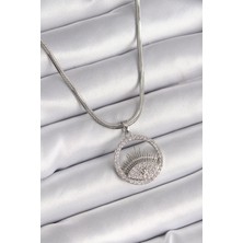 Pilelistore 316L Çelik Gümüş Renk Italyan Zincir Zirkon Taşlı Göz Model Kadın Kolye - TJ-BKO9592