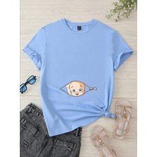 Fermuar Bebek Baskılı Oversize Hamile Tişört Hediyelik T-Shirt