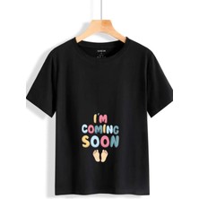 Yeni Anne Olucaklara I'm Coming Soon Baskılı Oversize Tişört Hamile T-Shirt