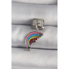 Pileli Store 316L Çelik Gümüş Renk Zirkon Taşlı Sallantı Renkli Kayan Yıldız Model Nomination Charm - TJ-BC1142