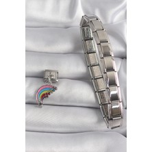 Pileli Store 316L Çelik Gümüş Renk Zirkon Taşlı Sallantı Renkli Kayan Yıldız Model Nomination Charm - TJ-BC1142