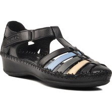 Venüs Siyah Deri Kadın Sandalet