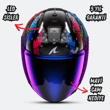 Shark Skwal I3 Jet Hellcat Mavi/mor Güvenli Açık Kask Ledli Model - Dar Kalıp