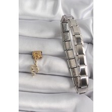 Pileli Store 316L Çelik Gold Renk Sallantı Yılan Model Nomination Charm - TJ-BC1199