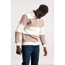 Fbı Polo Yaka Kalın Çizgili 3 Iplik Içi Şardonlu Slimfit Sweatshirt