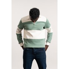 Fbı Polo Yaka Kalın Çizgili 3 Iplik Içi Şardonlu Slimfit Sweatshirt