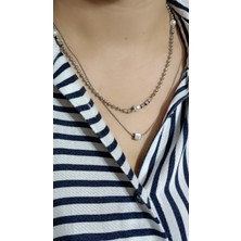 1.sınıf Çelik Kararma Yapmaz Incili Boncuklu Silver Kolye