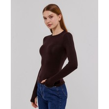 Kadın Pamuklu Penye Body Parmak Arası Geçme Badi Uzun Kollu Badi Oys