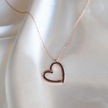 Necati Gün Kalp Siyah Zirkon Taşlı Rose Gold Kaplama Gümüş Kolye