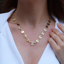 Necati Gün Düğme Modeli Zirkon Taşlı Gold Kaplama Gümüş Zincir Kolye