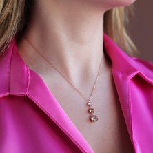 Necati Gün Renkli Swarovski Taşlı Rose Gold Kaplama Gümüş Kolye